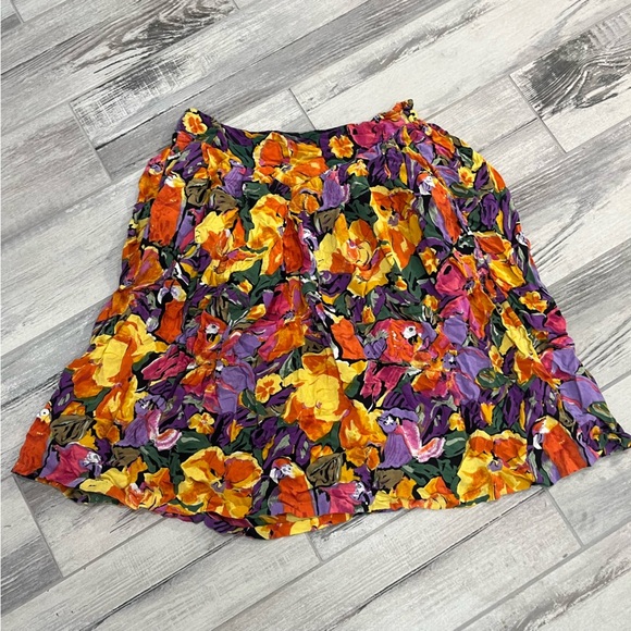 Vintage Phool Viscose Boho Parrot Floral Print Yellow Purple Orange Pockets L - Picture 2 of 8